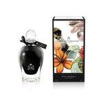 250 ml bottle, with  black opaque glass. Spherical cap with black ribbon. By his side the box, with monkey and plants illustration, within a black border. Oud Gardenia, a fragrance by Eric Butherbaugh.